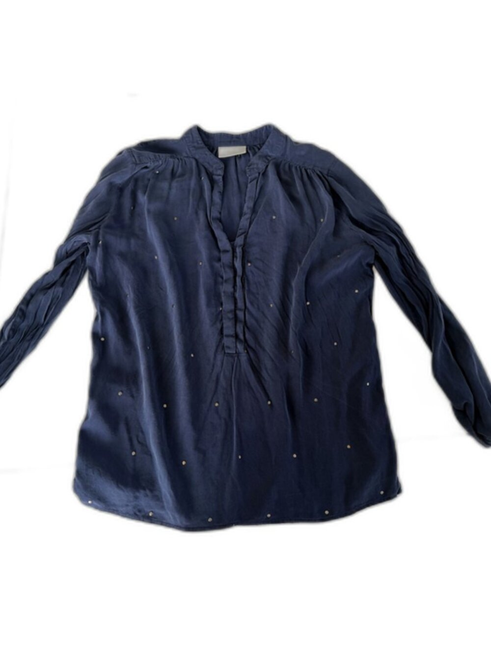 Pyrus London Navy Gold Studded Tie-Neck Blouse